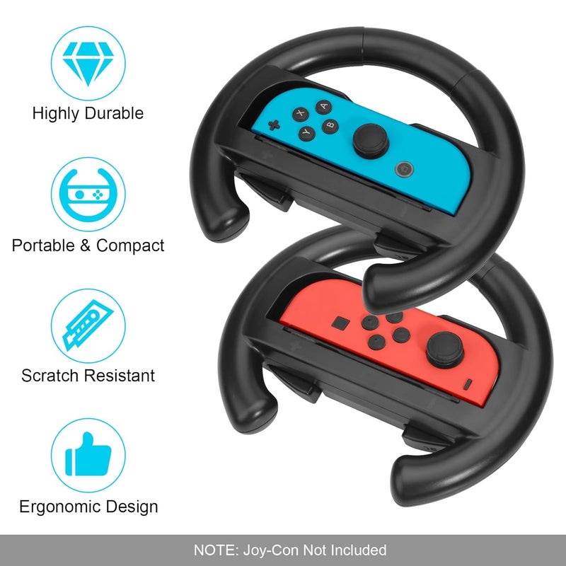 JoyHood Steering Wheel Compatible with Switch/Switch OLED Joy-Con Controller [2 Pack] Racing Wheel Controllers fit for Mario Kart 8 Deluxe - Black - Image 5